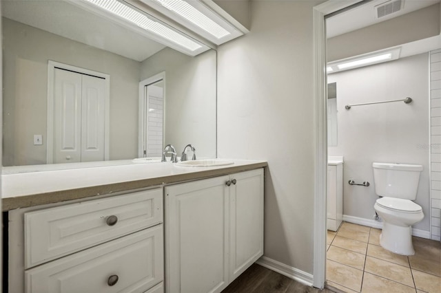 bathroom featuring vanity, toilet, and tile patterned floors