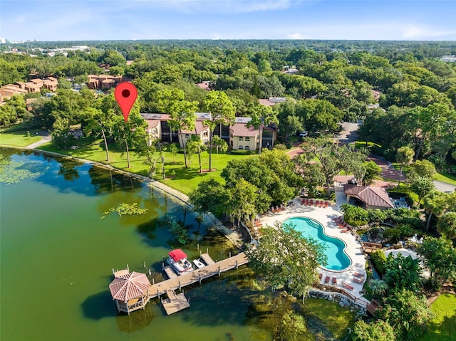 aerial view with a water view