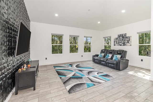 living room featuring light wood-type flooring