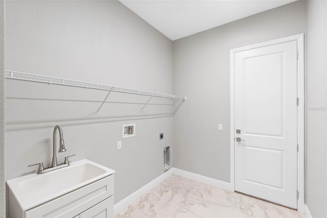 laundry area featuring hookup for a washing machine, sink, and hookup for an electric dryer