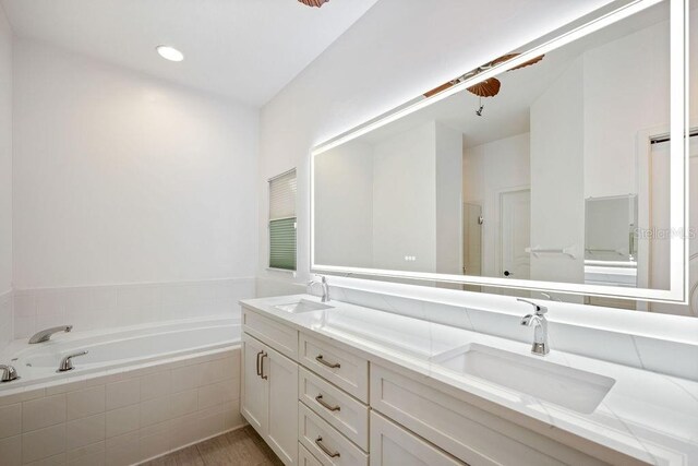 bathroom with vanity and separate shower and tub