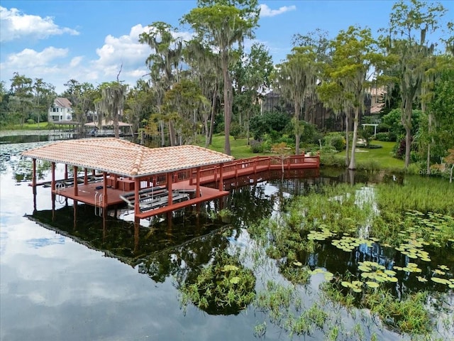 view of dock with a water view