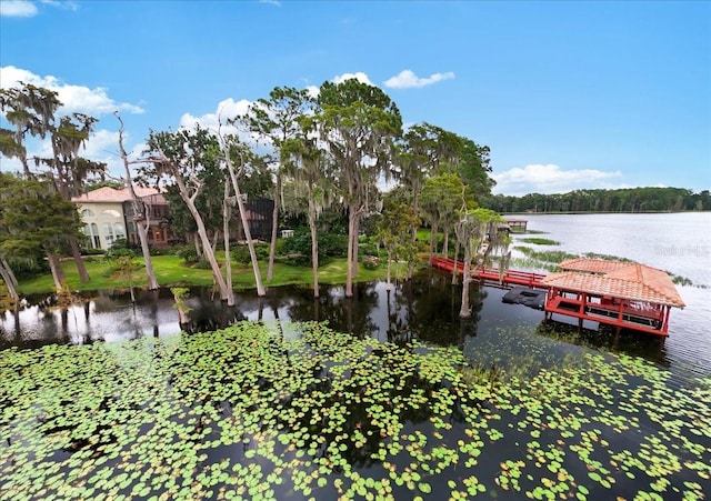 view of dock with a water view