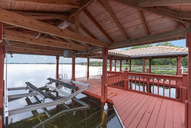 view of dock with a water view