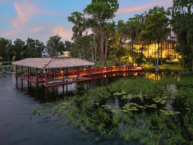 view of dock with a water view