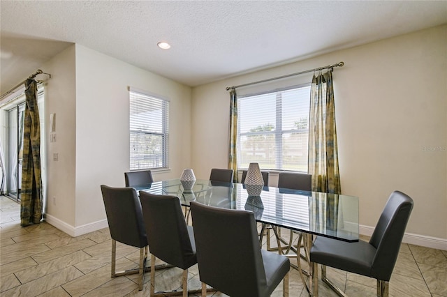 dining room with a textured ceiling