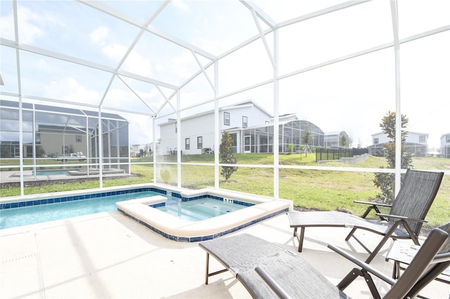 unfurnished sunroom with a jacuzzi