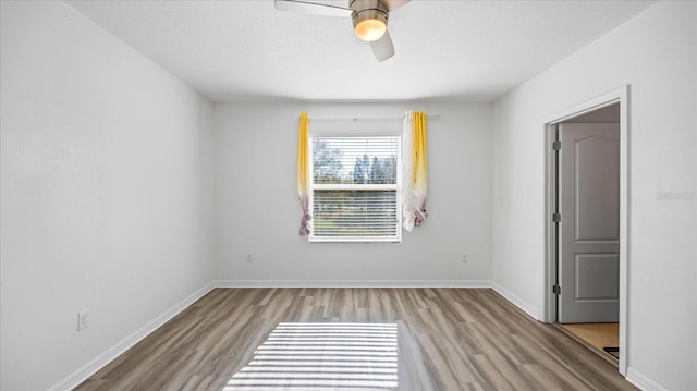 spare room featuring light wood-type flooring and ceiling fan