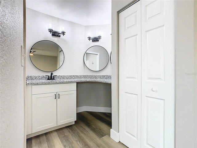 bathroom featuring wood-type flooring and vanity