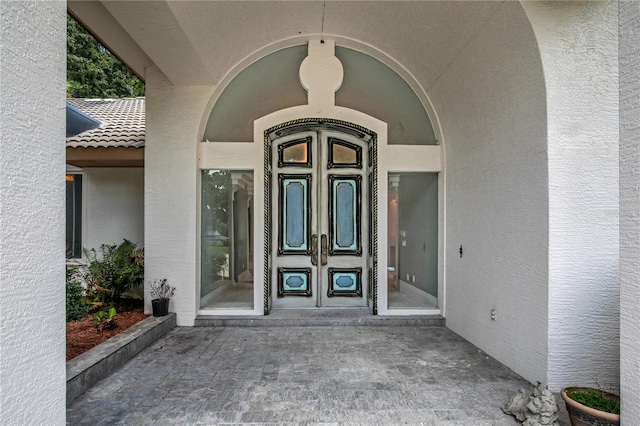 property entrance with french doors