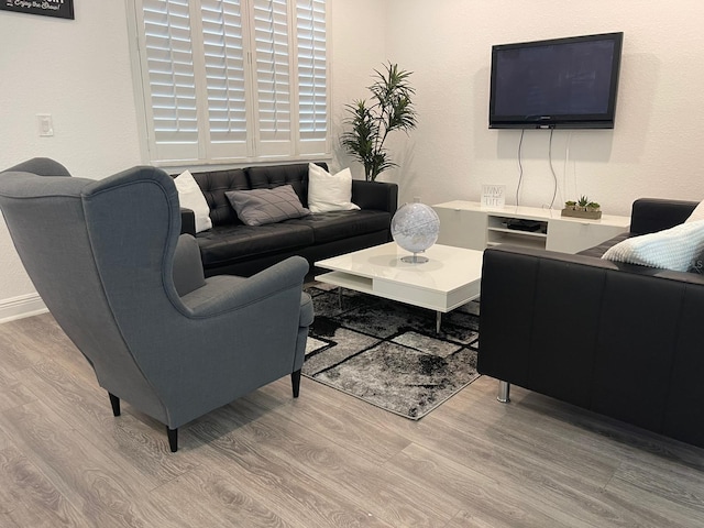 living room with light hardwood / wood-style floors