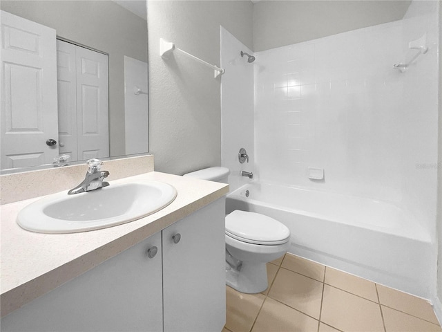 full bathroom with shower / washtub combination, vanity, toilet, and tile patterned floors