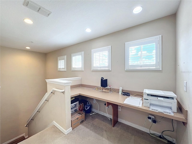 office space featuring light colored carpet