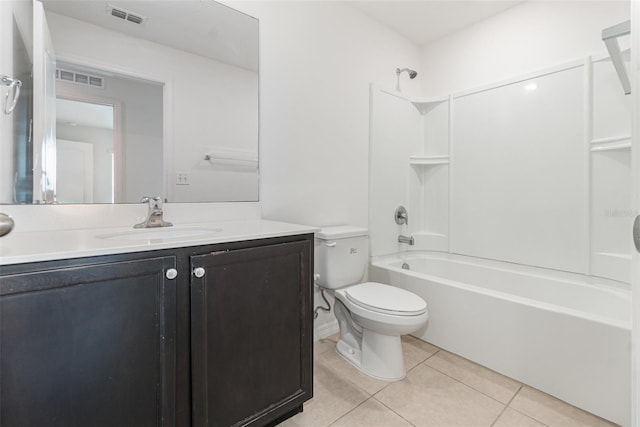 full bathroom featuring tile patterned floors, shower / bathtub combination, vanity, and toilet