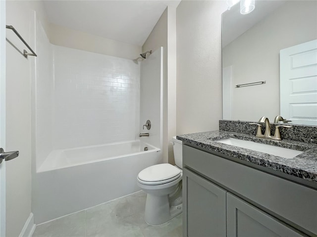 full bathroom with tile patterned floors,  shower combination, vanity, and toilet