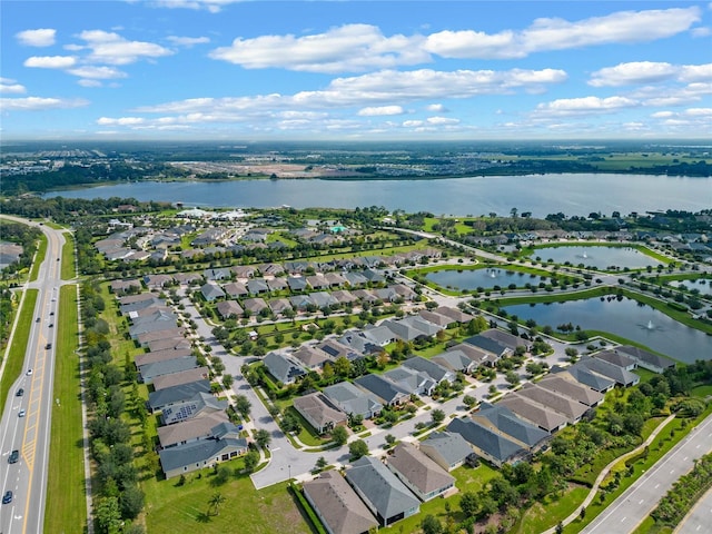 bird's eye view featuring a water view