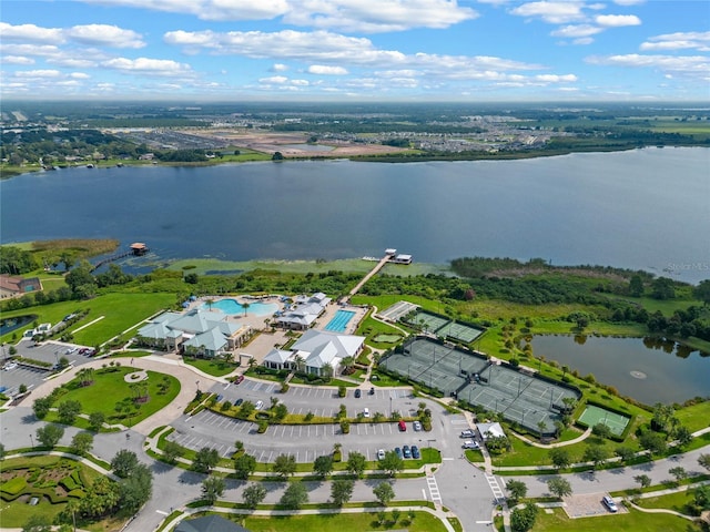 drone / aerial view featuring a water view