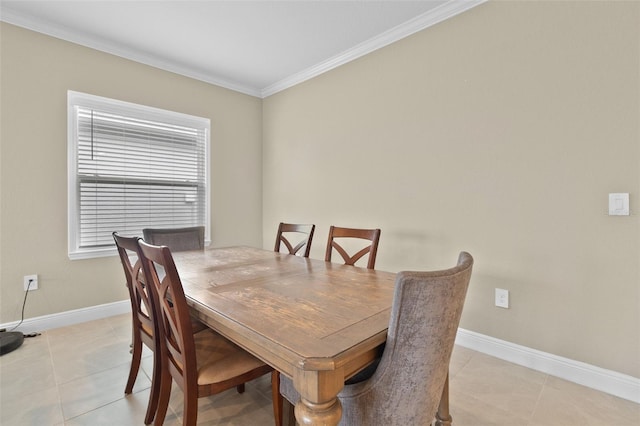 tiled dining space with crown molding