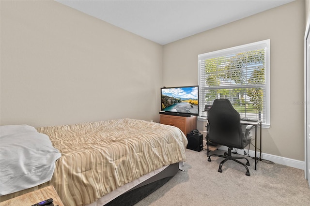 carpeted bedroom featuring multiple windows