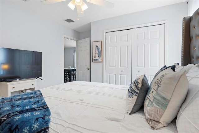 bedroom with a closet and ceiling fan