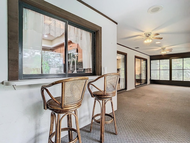 sunroom with ceiling fan and a healthy amount of sunlight