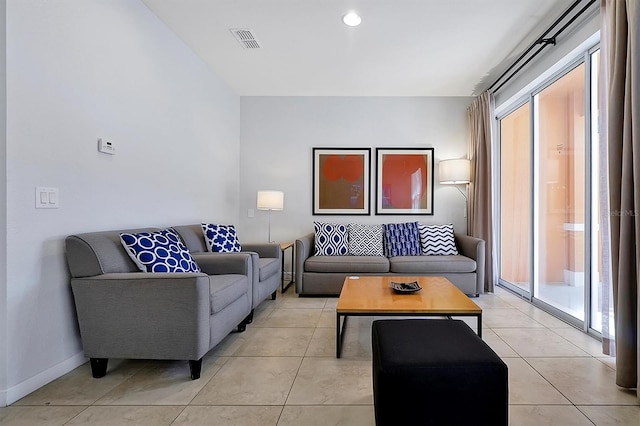 living room featuring light tile patterned floors