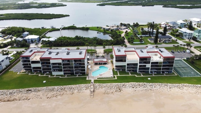 aerial view with a water view