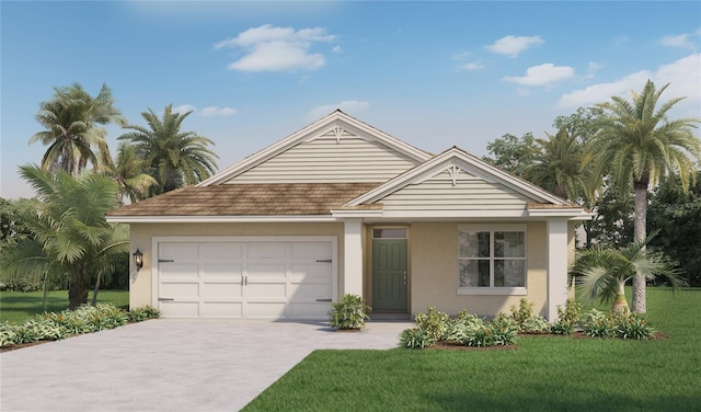 view of front of home with a garage and a front yard