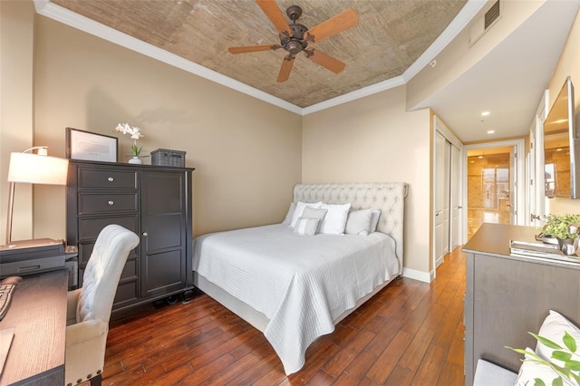 155 S Court Ave Unit 2710, Orlando, FL 32801 - bedroom with dark wood-type flooring, baseboards, recessed lighting, crown molding, and ceiling fan