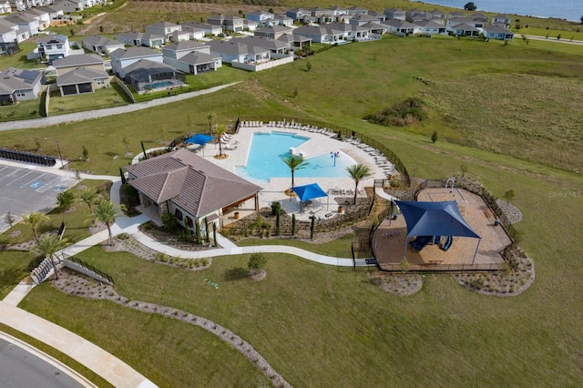drone / aerial view with a residential view