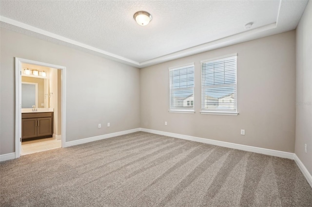 unfurnished room featuring light carpet and a textured ceiling