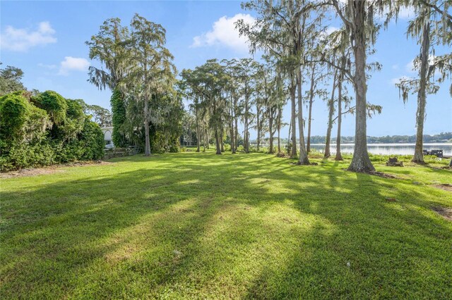 view of yard with a water view