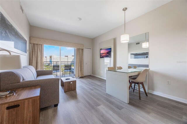 7383 Universal Blvd Unit 710, Orlando, FL 32819 - living area featuring baseboards, wood finished floors, and visible vents