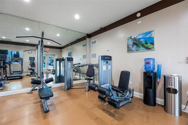 7383 Universal Blvd Unit 710, Orlando, FL 32819 - gym with baseboards, recessed lighting, and visible vents