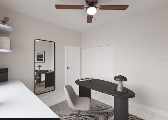 office area featuring ceiling fan