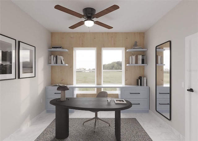 office area with ceiling fan