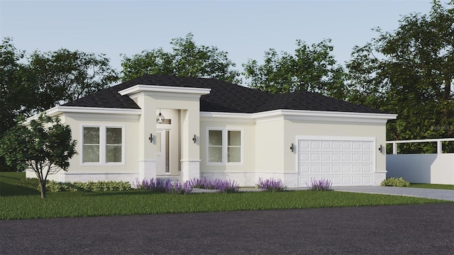 view of front of home featuring a garage and a front lawn