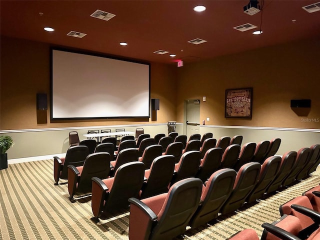 cinema room with light carpet