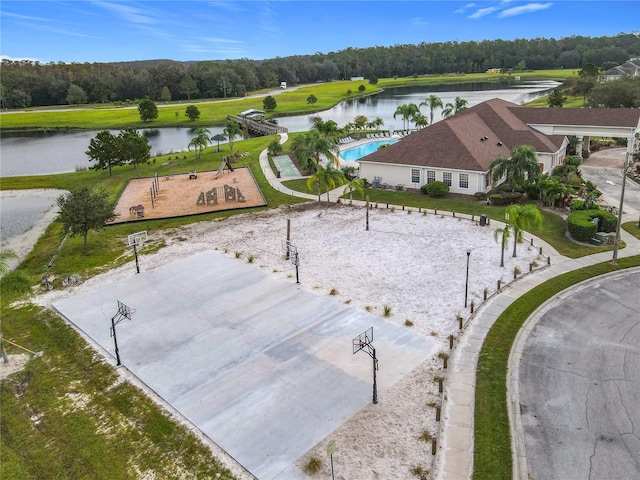 aerial view with a water view