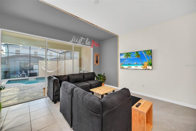 living room featuring light tile patterned flooring