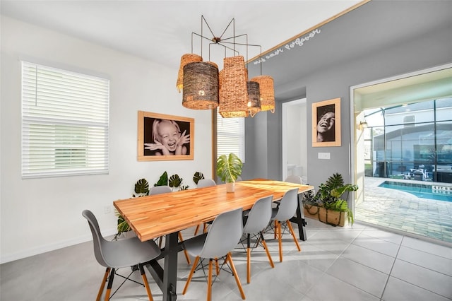 dining space with light tile patterned flooring