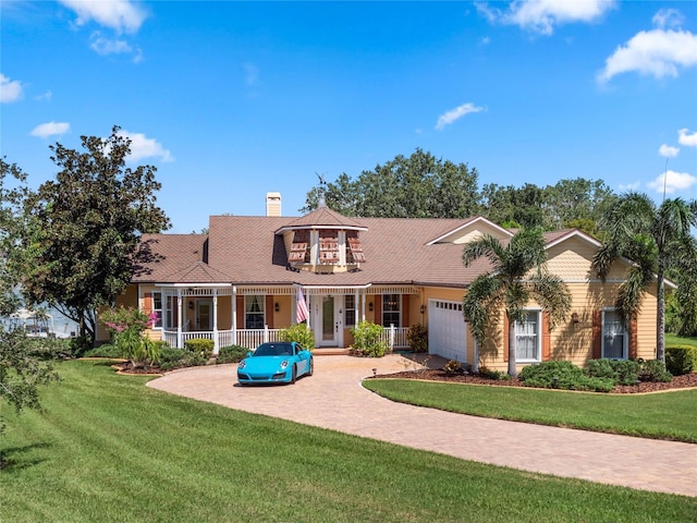 view of front of house with a front lawn and covered porch