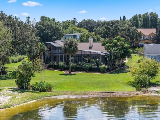 exterior space with a water view