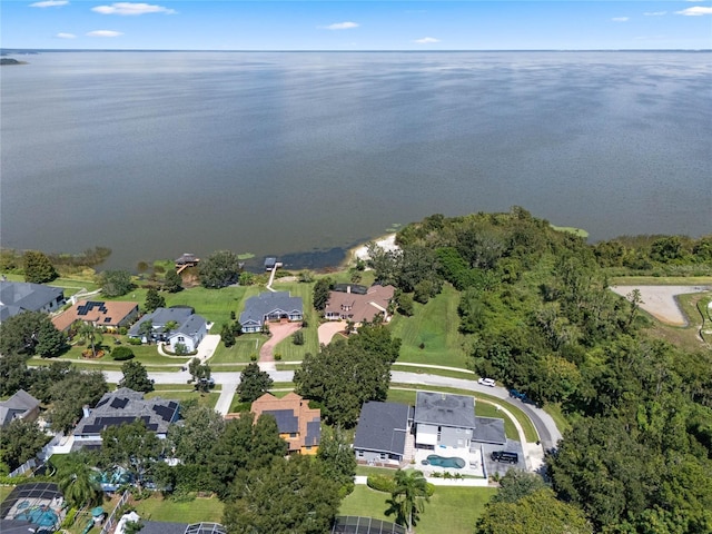 aerial view with a water view and a residential view