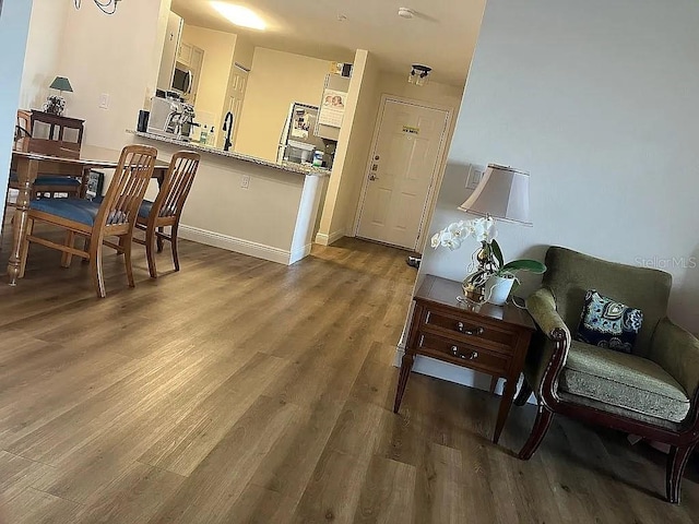 living area with dark hardwood / wood-style floors