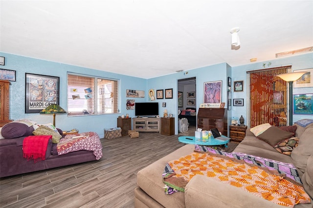 living room with hardwood / wood-style floors