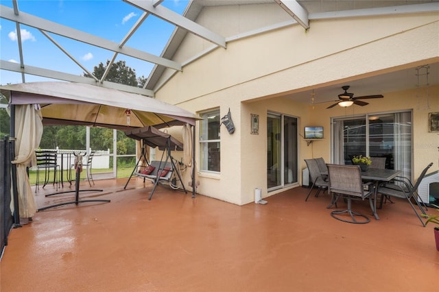 view of patio featuring a gazebo and ceiling fan