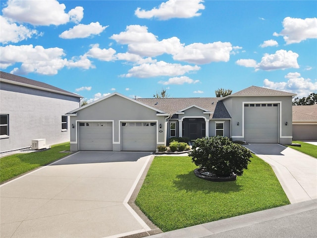 view of front of house with a front yard and a garage