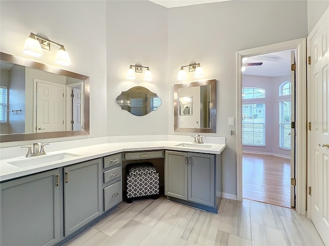 bathroom with vanity and hardwood / wood-style floors