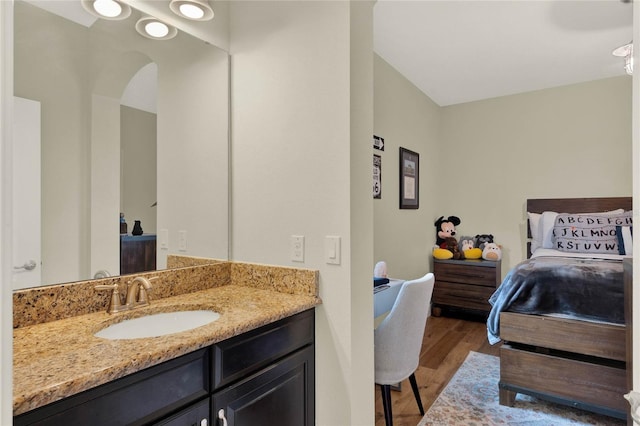 bathroom with wood-type flooring and vanity